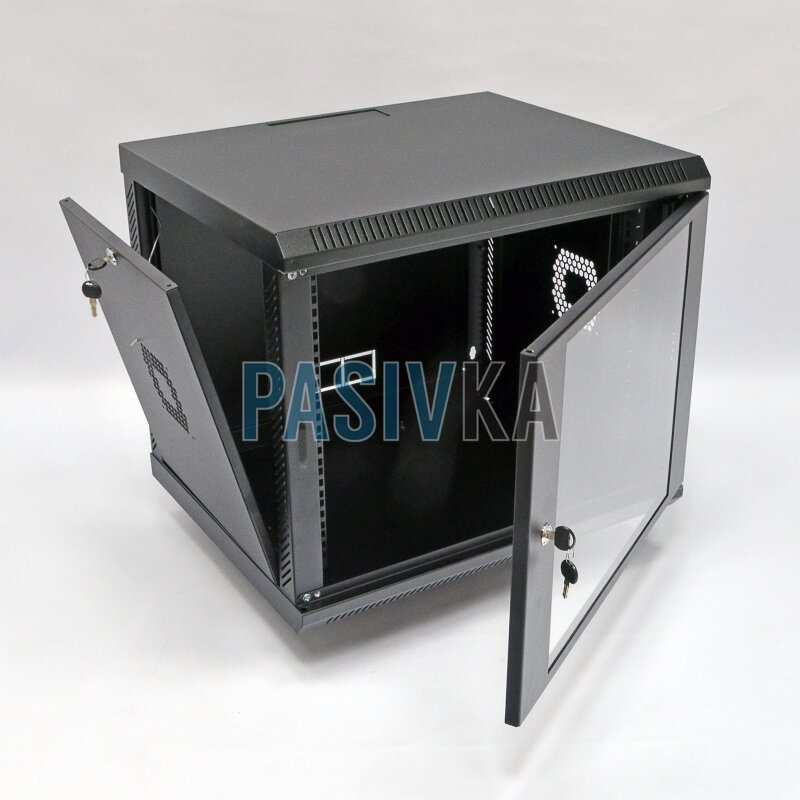 Настінна серверна шафа 9U 19" глибина 500 мм акрил чорний CMS UA-MGSWA95B, фото 3
