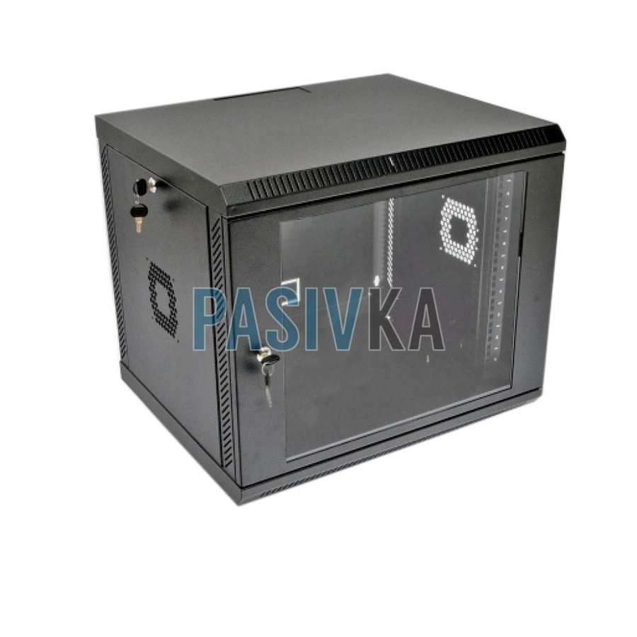 Настінна серверна шафа 9U 19" глибина 500 мм акрил чорний CMS UA-MGSWA95B, фото 1