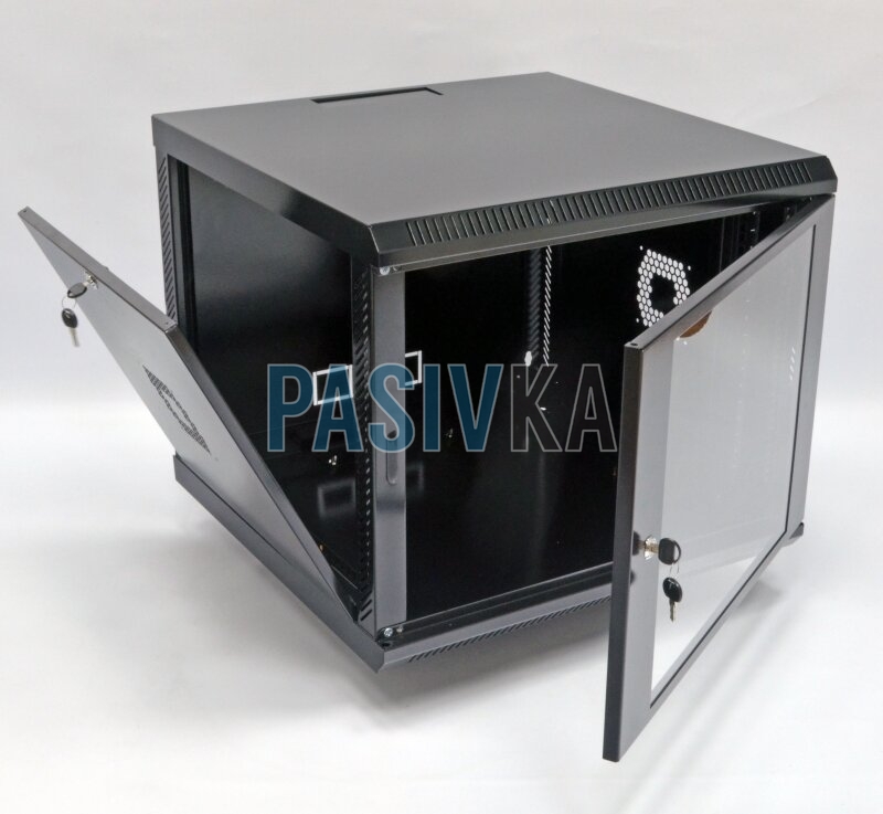 Настенный серверный шкаф 9U 19" глубина 600 мм акрил черный CMS UA-MGSWA96B, фото 6