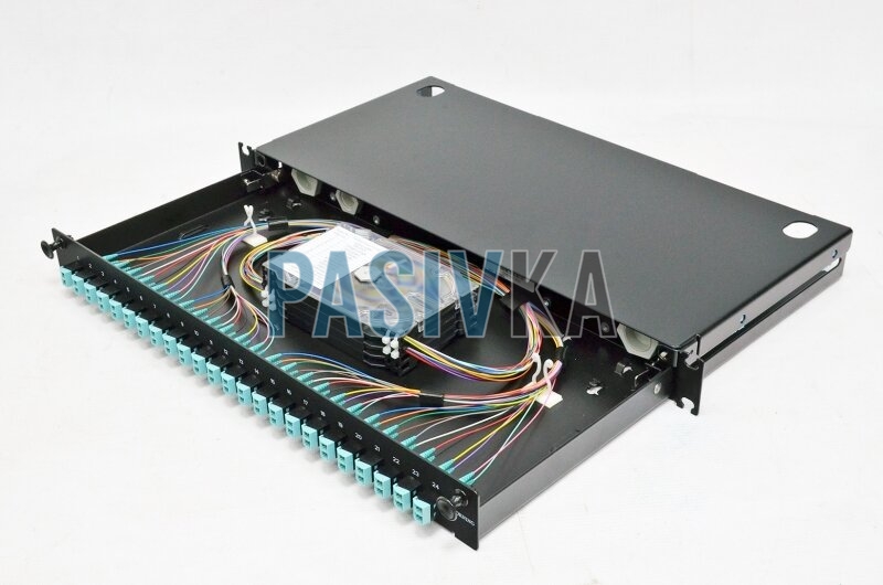 Патч-панель оптична 24хLC Duplex ММ OM3 в повній комплектації 1U чорна Corning LAN1-48AD-PGTL-B, фото 2
