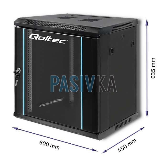 Шкаф серверный настенный 12U 19" глубина 450 мм черный Qoltec Q54464, фото 5