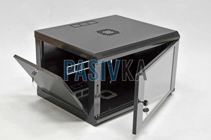 Телекоммуникационный настенный шкаф 6U 19" глубина 500 мм акрил черный CMS UA-MGSWL65B, фото 3