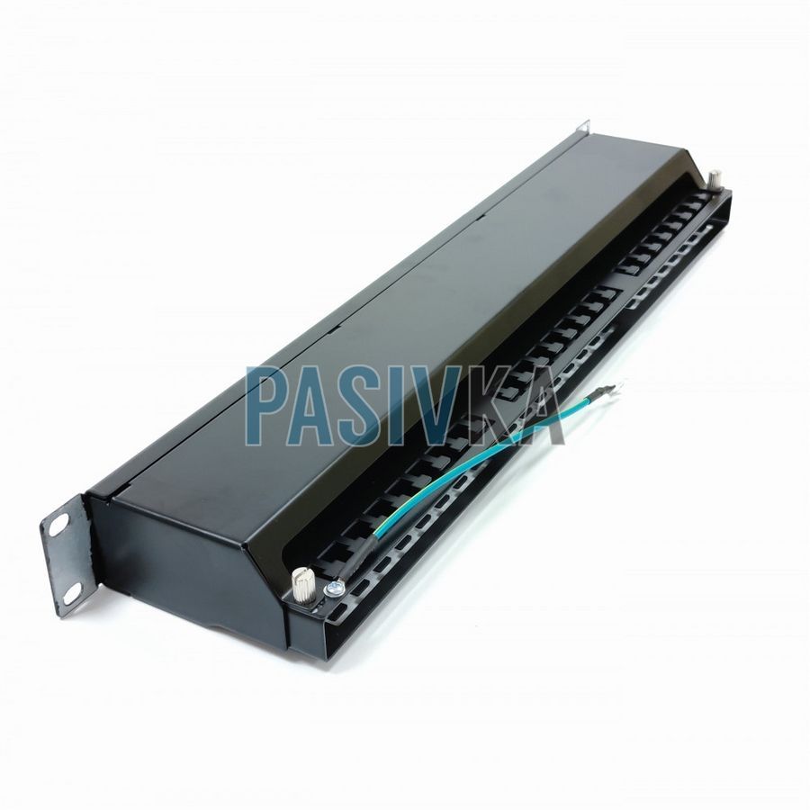 Патч-панель 48 портов RJ-45 19" 1U STP cat.5e с держателем кабеля Kingda KD-PP67-STP-C5E-48P, фото 2