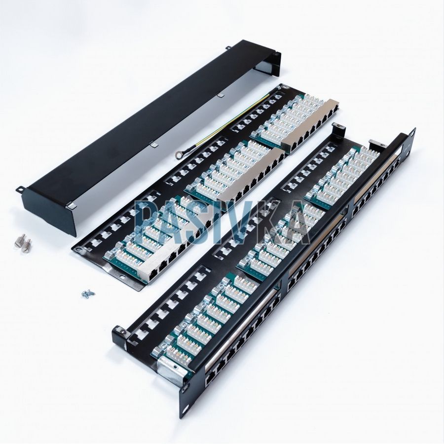Патч-панель 48 портов RJ-45 19" 1U STP cat.5e с держателем кабеля Kingda KD-PP67-STP-C5E-48P, фото 5