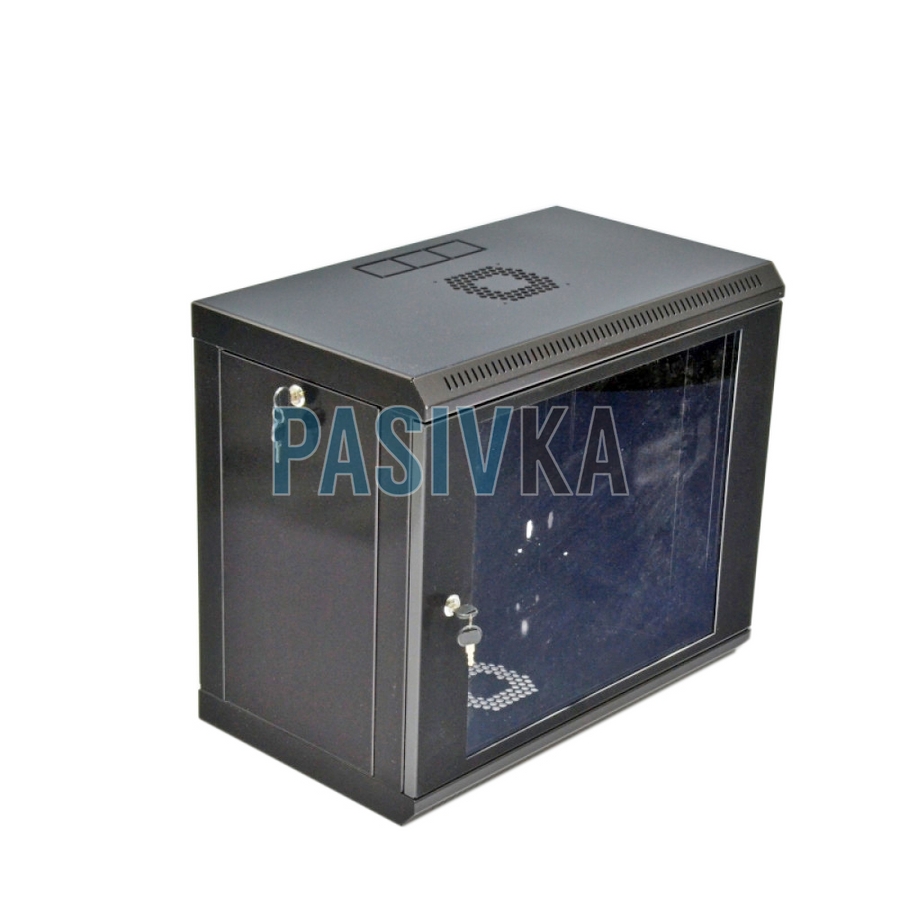 Телекоммуникационный настенный шкаф 9U 19" глубина 350 мм акрил черный CMS UA-MGSWL935B, фото 1