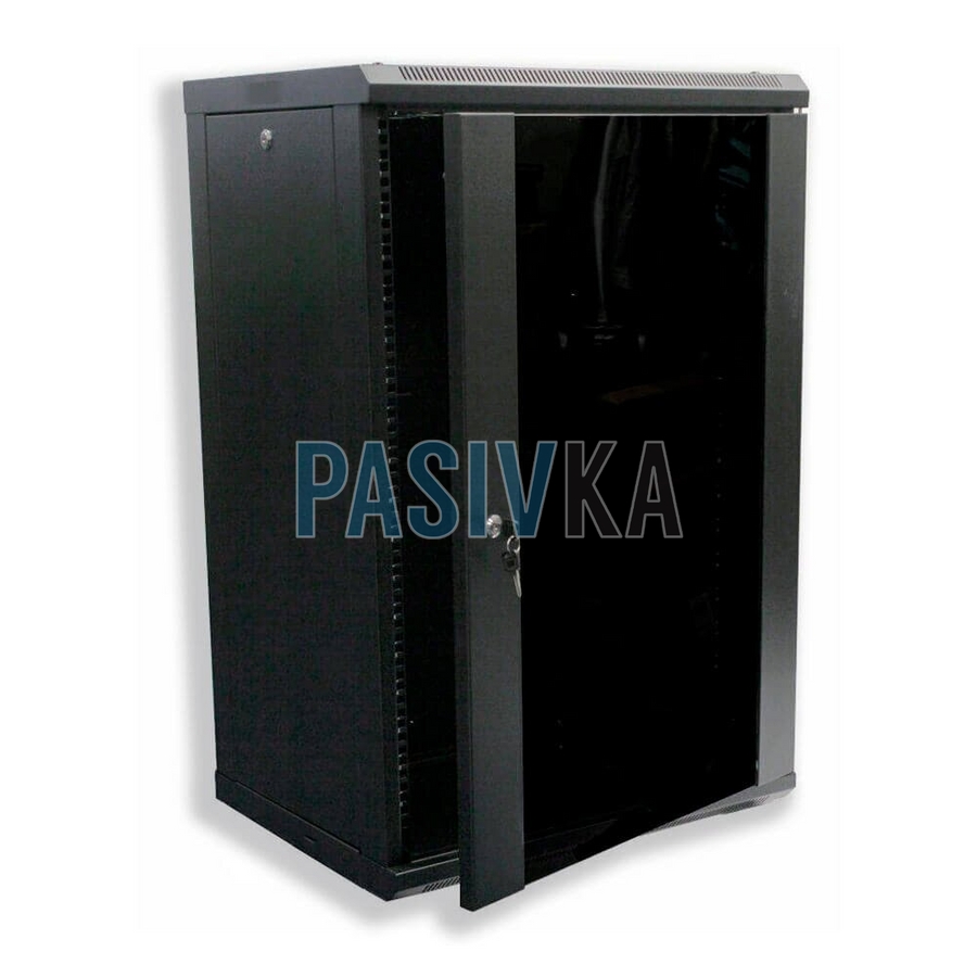 Серверный настенный шкаф 18U 19" глубина 600 мм черный Hypernet WMNC66-18U-FLAT- BLACK, фото 1