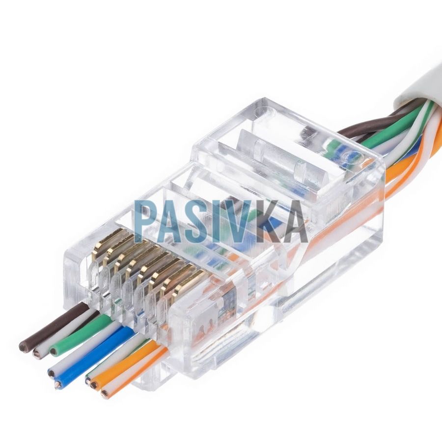 Конектор прохідний RJ-45 8P8C UTP cat.6 упаковка 100 шт W&T WT-6086C-CAT.6, фото 5