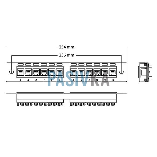 Патч-панель нержавеющая сталь 10" 1U в 12 модулей KeyStone (slim) CMS-PP12K10-SL, фото 3
