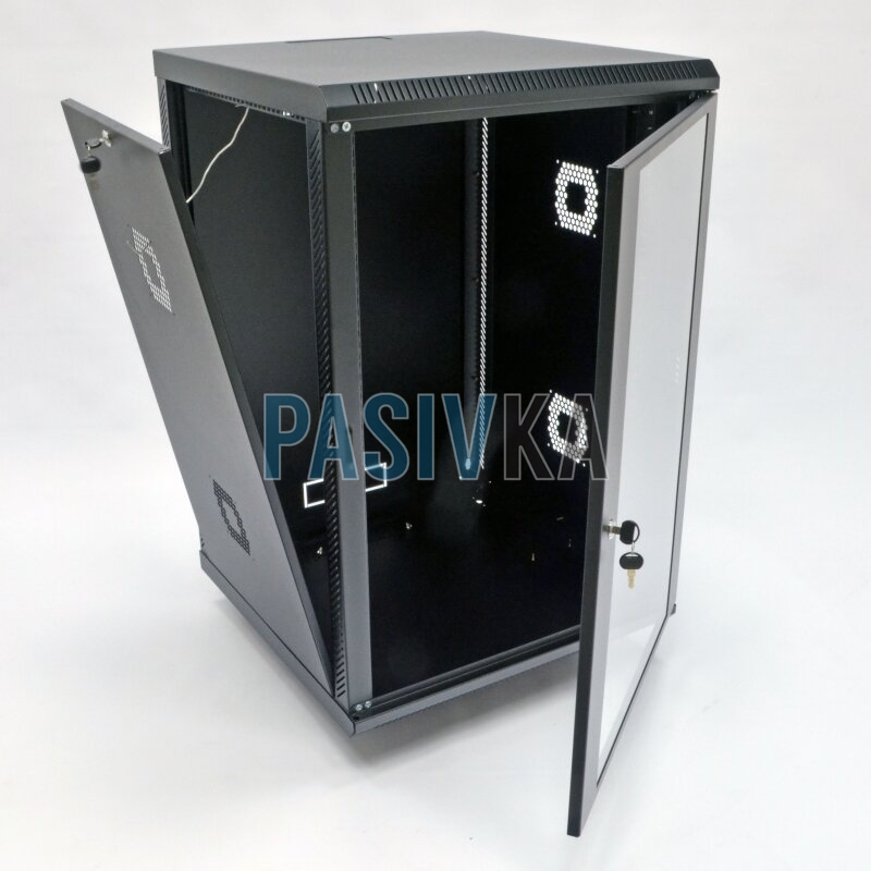 Настінна серверна шафа 18U 19" глибина 600 мм акрил чорний CMS UA-MGSWA186B, фото 2