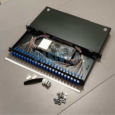 Патч-панель оптическая LAN1 с 48xLC Duplex адапт. 96 пигтейлов с сплайс-кассетами MFT SMF-28Ultra SM 1U чорная Corning LAN1-96AE-HDHS-B, фото 5