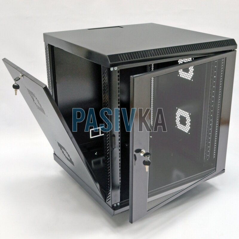 Настінна серверна шафа 12U 19" глибина 600 мм акрил чорний CMS UA-MGSWA126B, фото 2