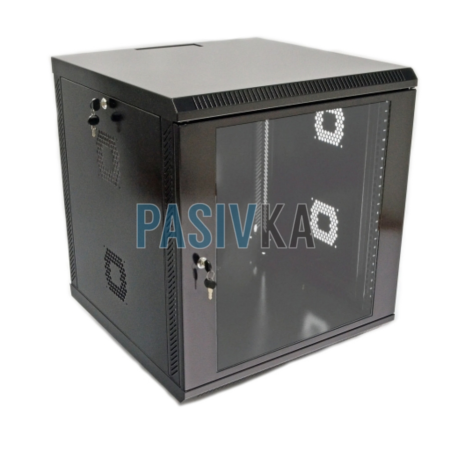 Настінна серверна шафа 12U 19" глибина 600 мм акрил чорний CMS UA-MGSWA126B, фото 1