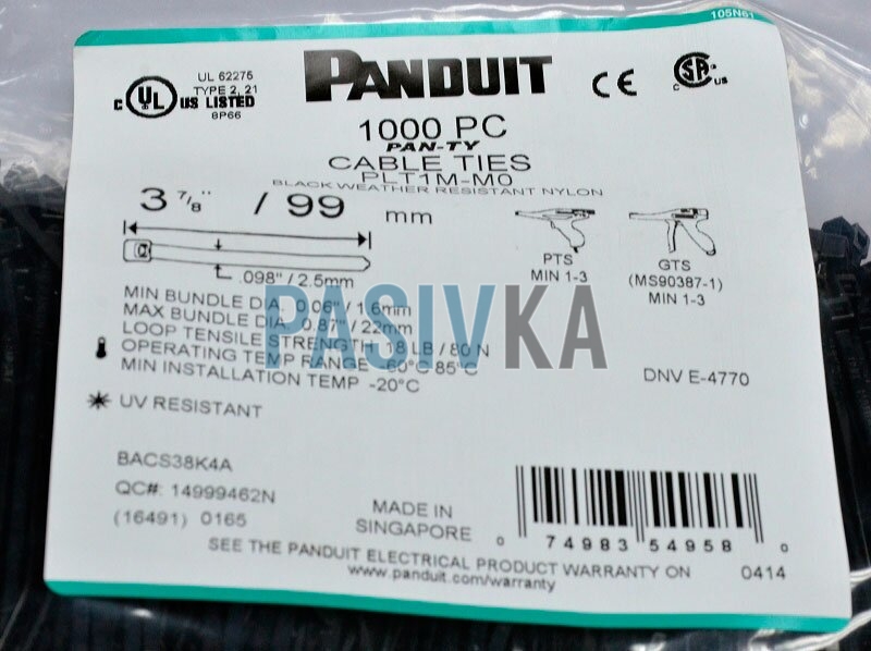 Стяжка 99x3.6 мм 1000 шт черная атмосферостойкий Panduit PLT1M-M0, фото 2