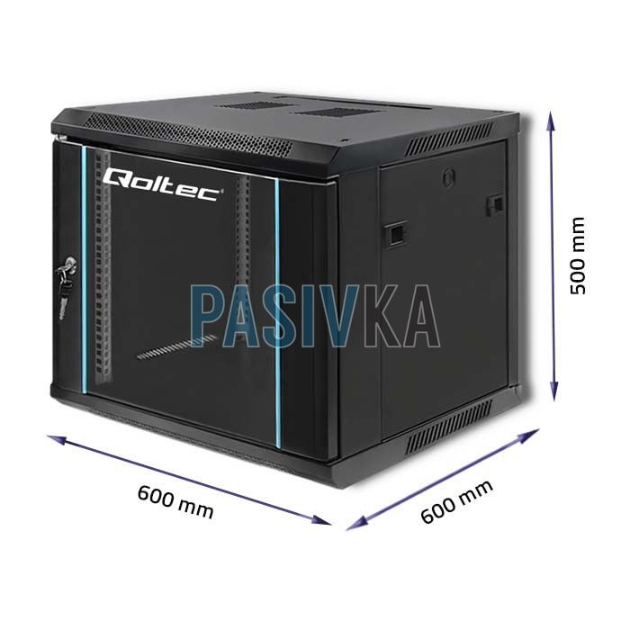 Шкаф серверный настенный 9U 19" глубина 600 мм черный Qoltec Q54466, фото 5
